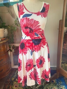 LuLaRoe White Midi Dress with Pink/red Floral Print, NWT size XS